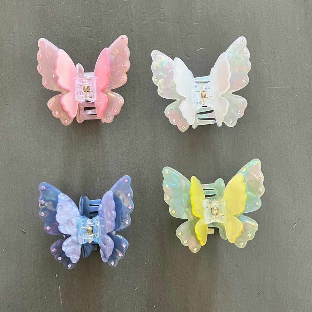 Light Purple Blue Marbled Double Wing Tier Butterfly 2.5" Lobster Claw Hair Clip - Picture 5 of 7